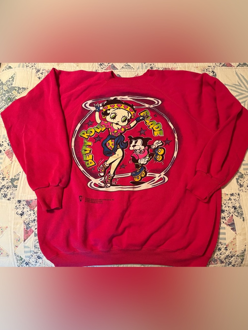 90s Betty Boop hot pink skater roller derby Sweatshirt